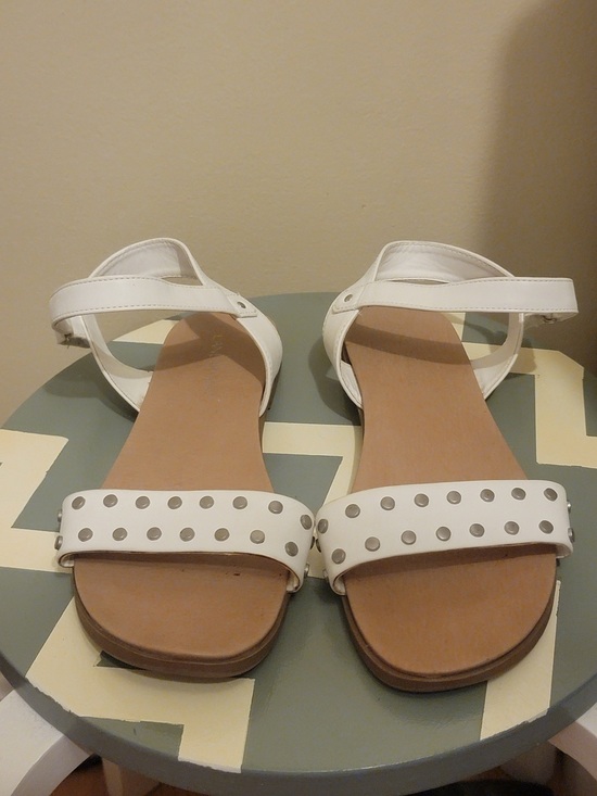 Lane Bryant Shoes - White Studded Ankle-Strap Women's Sandals-8W
